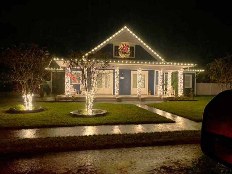 Florida home with holiday Christmas landscape lighting installed by Southern Outdoor Lighting